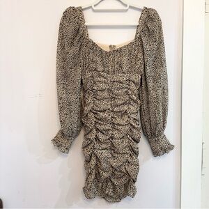 HYFVE Black and Cream Ruched Bodycon Dress with Bishop Sleeves